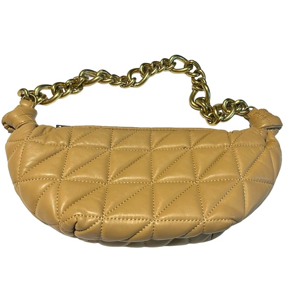 ✨ZARA✨Tan Leather Quilted Chain Strap Shoulder Bag - Picture 7 of 8